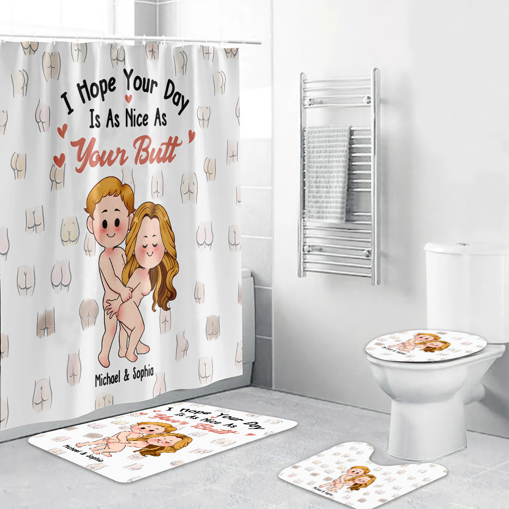 I Hope Your Day Is As Nice As Your Butt - Personalized Couple Bathroom Curtain & Mats Set