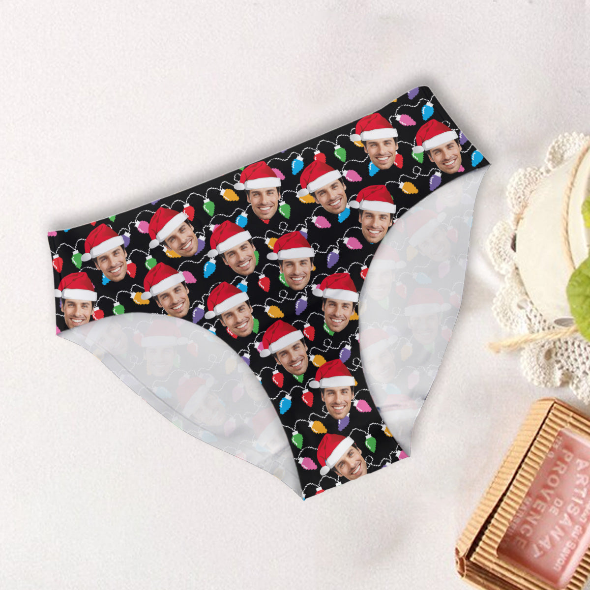 Any Photo Upload Colorful Christmas Light - Personalized Couple Women Briefs & Men Boxer Briefs