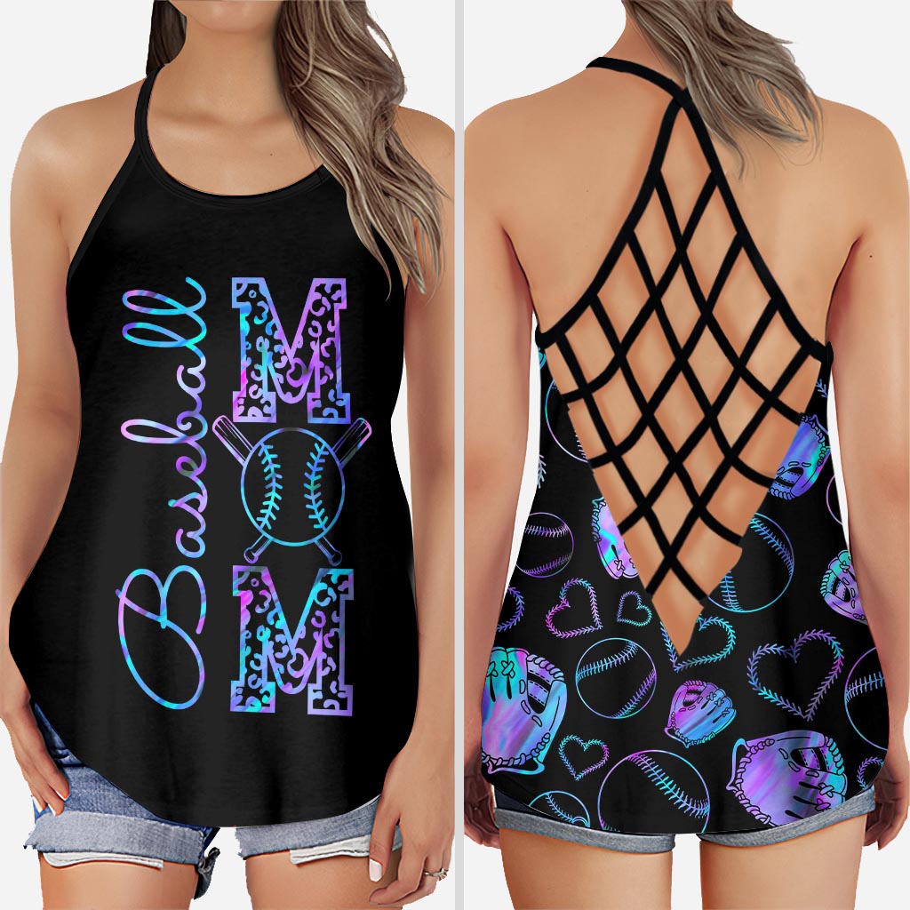 Baseball Mom Hologram Baseball Cross Tank Top