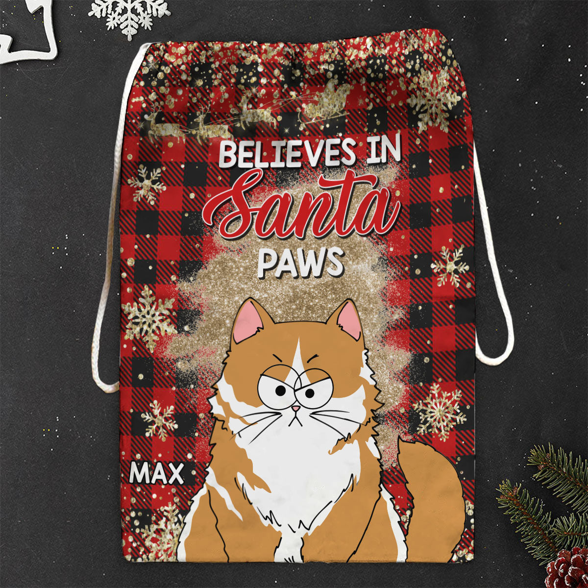 Believes In Santa Paws - Personalized Cat Christmas Gift Bag
