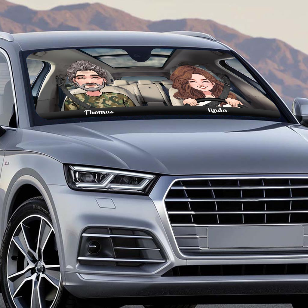 Adventure Awaits - Husband And Wife gift for wife, husband, girlfriend, boyfriend, mom, dad - Personalized Car Sunshade