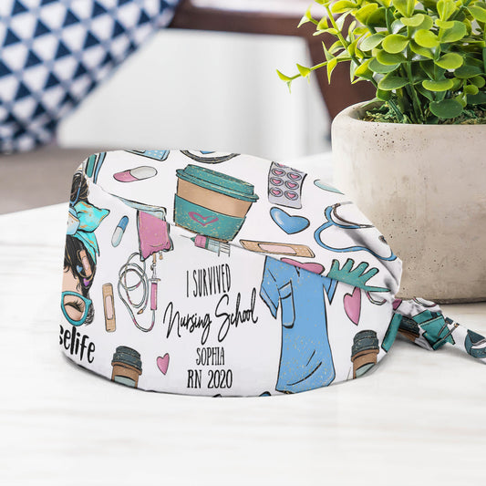 I Survived Nursing School - Personalized Nurse Scrub Cap