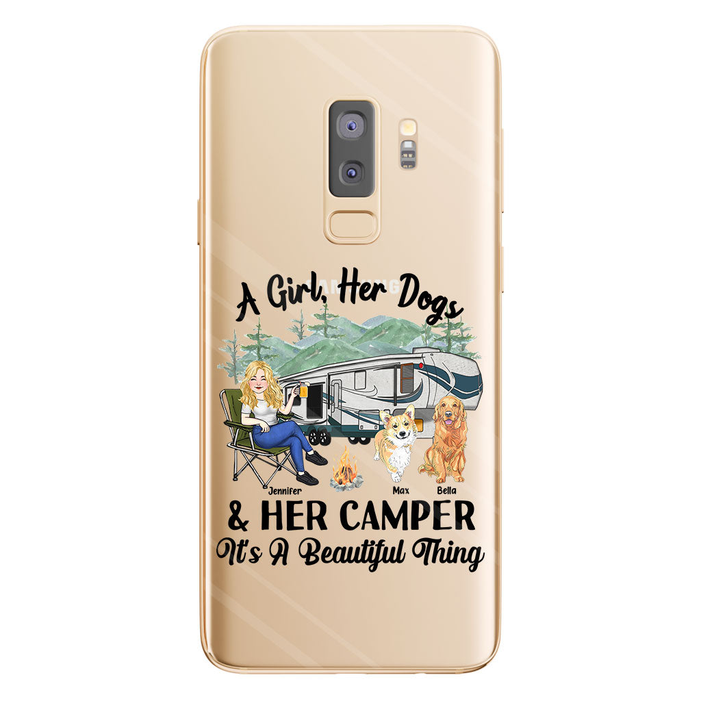 A Girl Her Dog And Her Camper - Camping gift for dog lover - Personalized Clear Phone Case