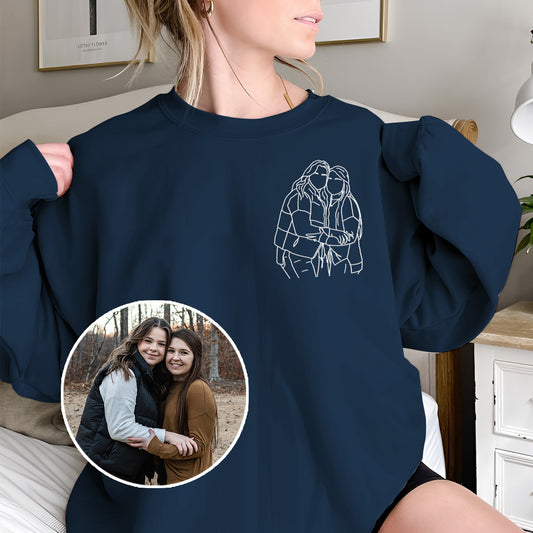 Custom Line Art - Personalized Sibling Embroidered Sweater