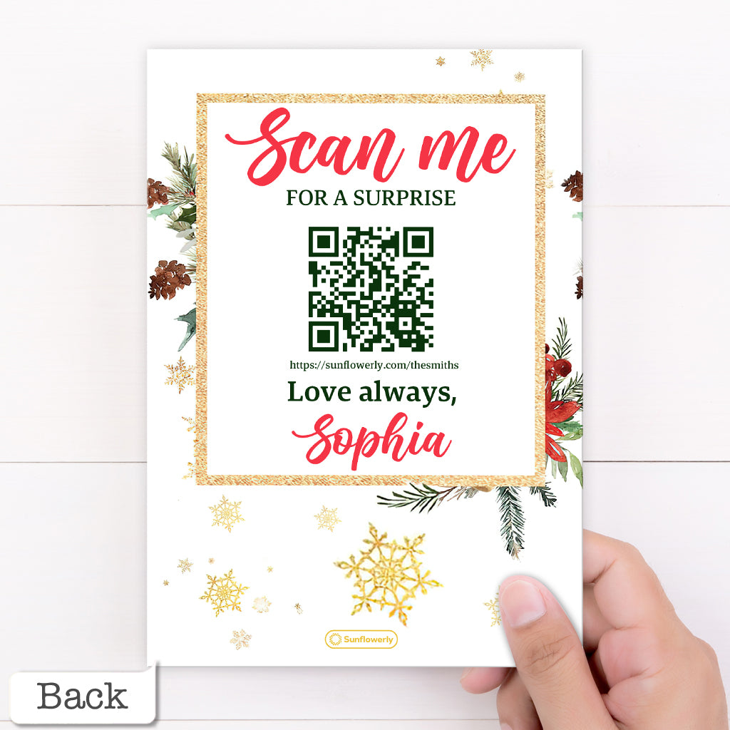 Merry Christmas Gold Glitter - Personalized QR Greeting Card