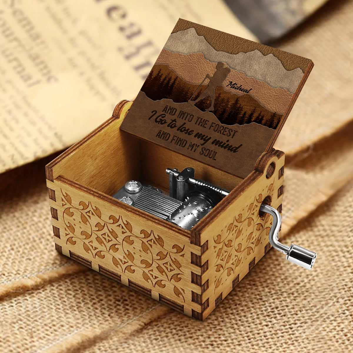And Into The Forest I Go - Personalized Hiking Hand Crank Music Box