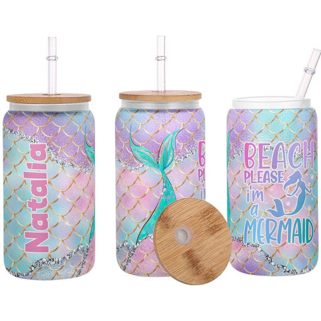 Beach Please I'm A Mermaid - Personalized Sea Lover Can Glass