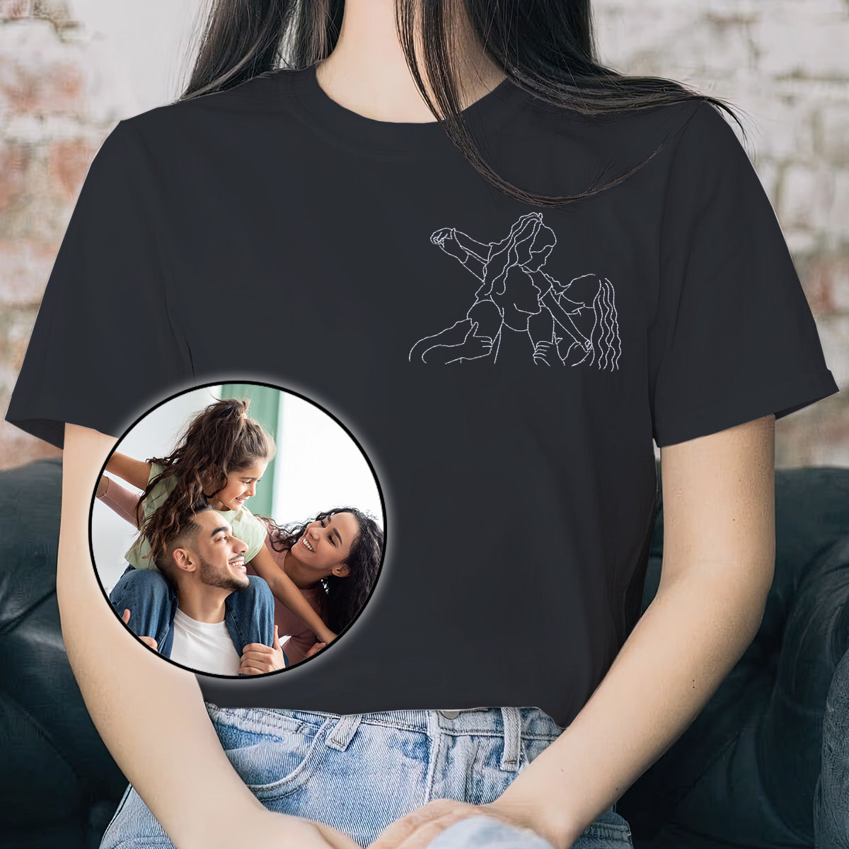 Custom Line Art - Personalized Family Embroidered T-shirt