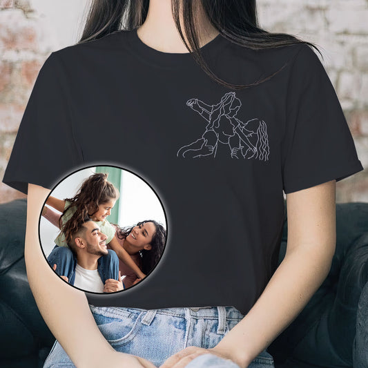 Custom Line Art - Personalized Family Embroidered T-shirt
