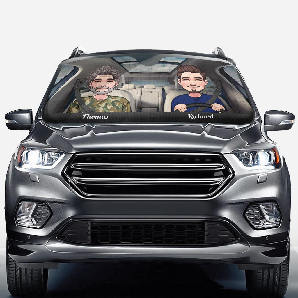 Adventure Awaits - Husband And Wife gift for wife, husband, girlfriend, boyfriend, mom, dad - Personalized Car Sunshade