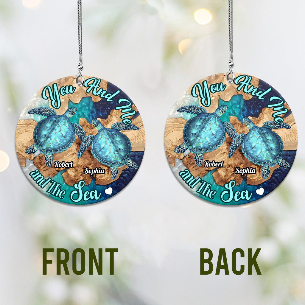 You And Me And The Sea - Personalized Turtle Car Ornament