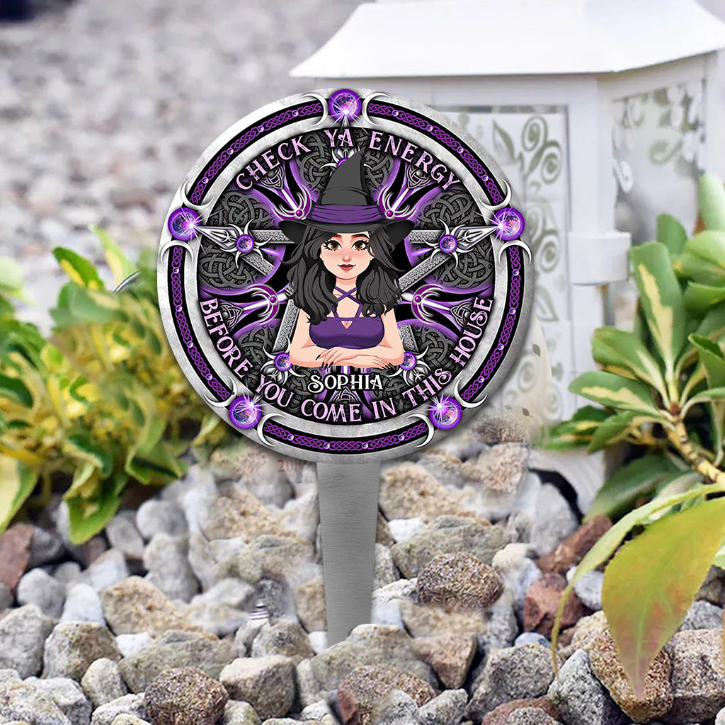Check Ya Energy - Personalized Witch Acrylic Garden Sign