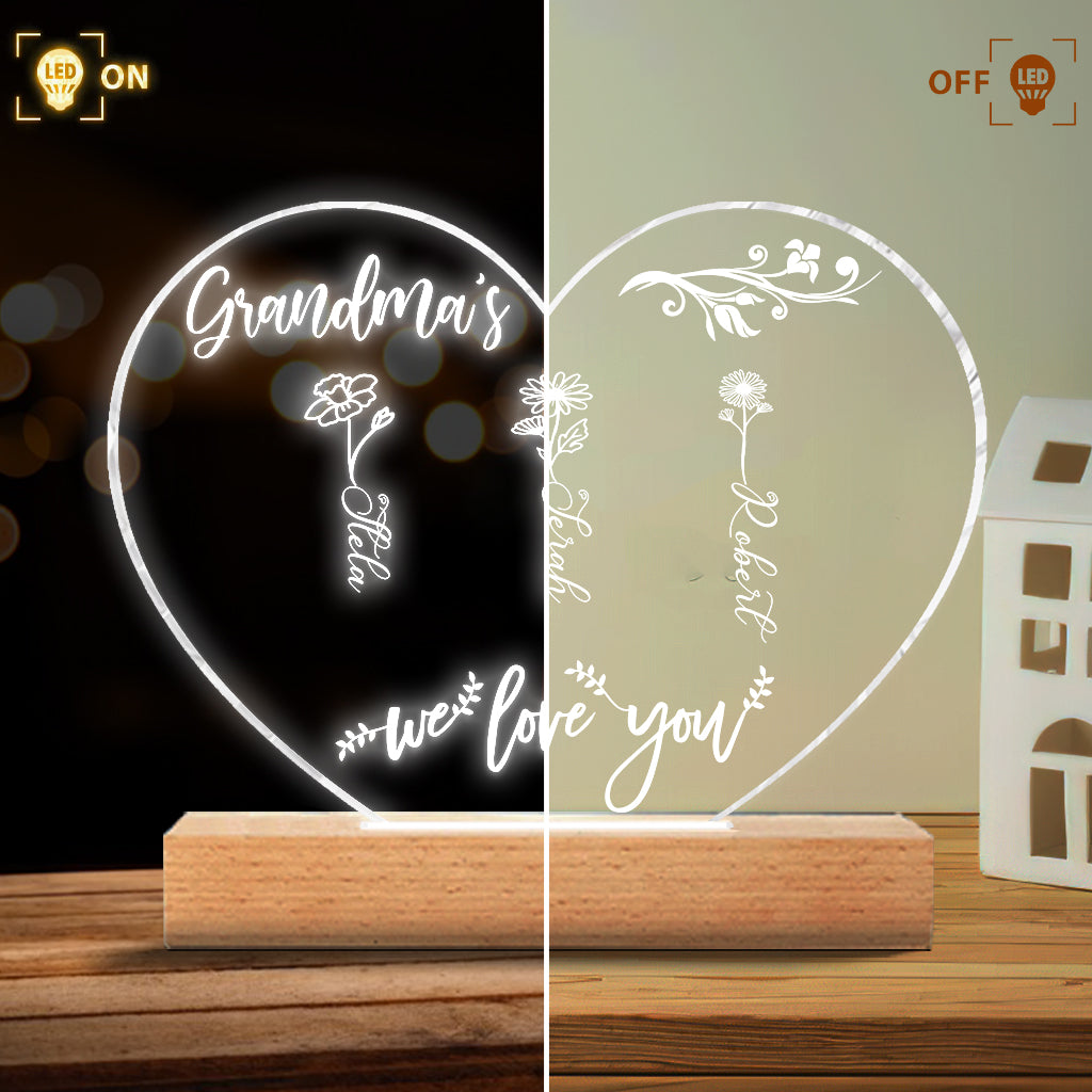 Mom’s Garden - Gift for grandma, mom, aunt, grandpa - Personalized Shaped Plaque Light Base
