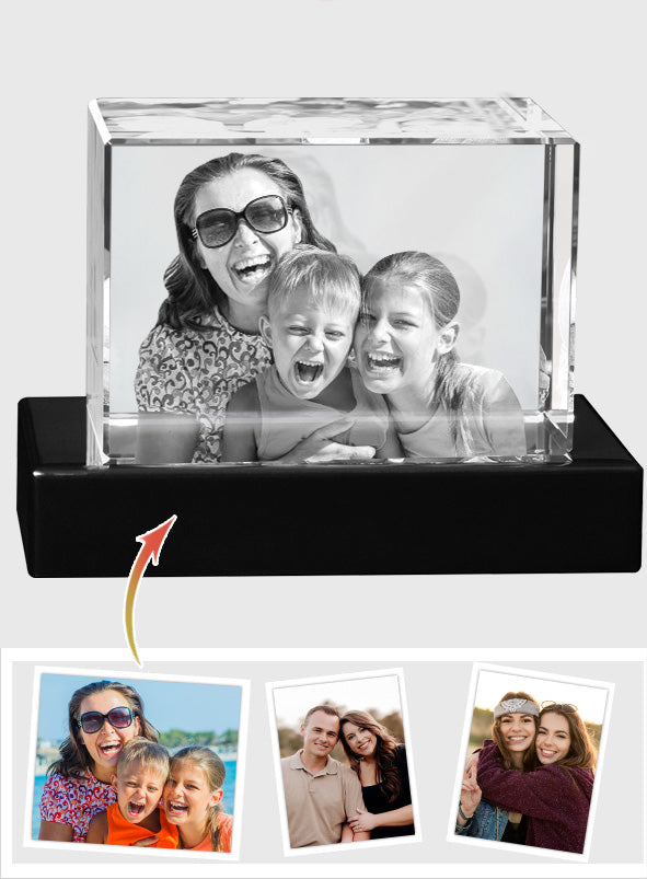 Custom Photo - Personalized Mother Laser Engraving 3D Cuboid Shaped Crystal Lamp