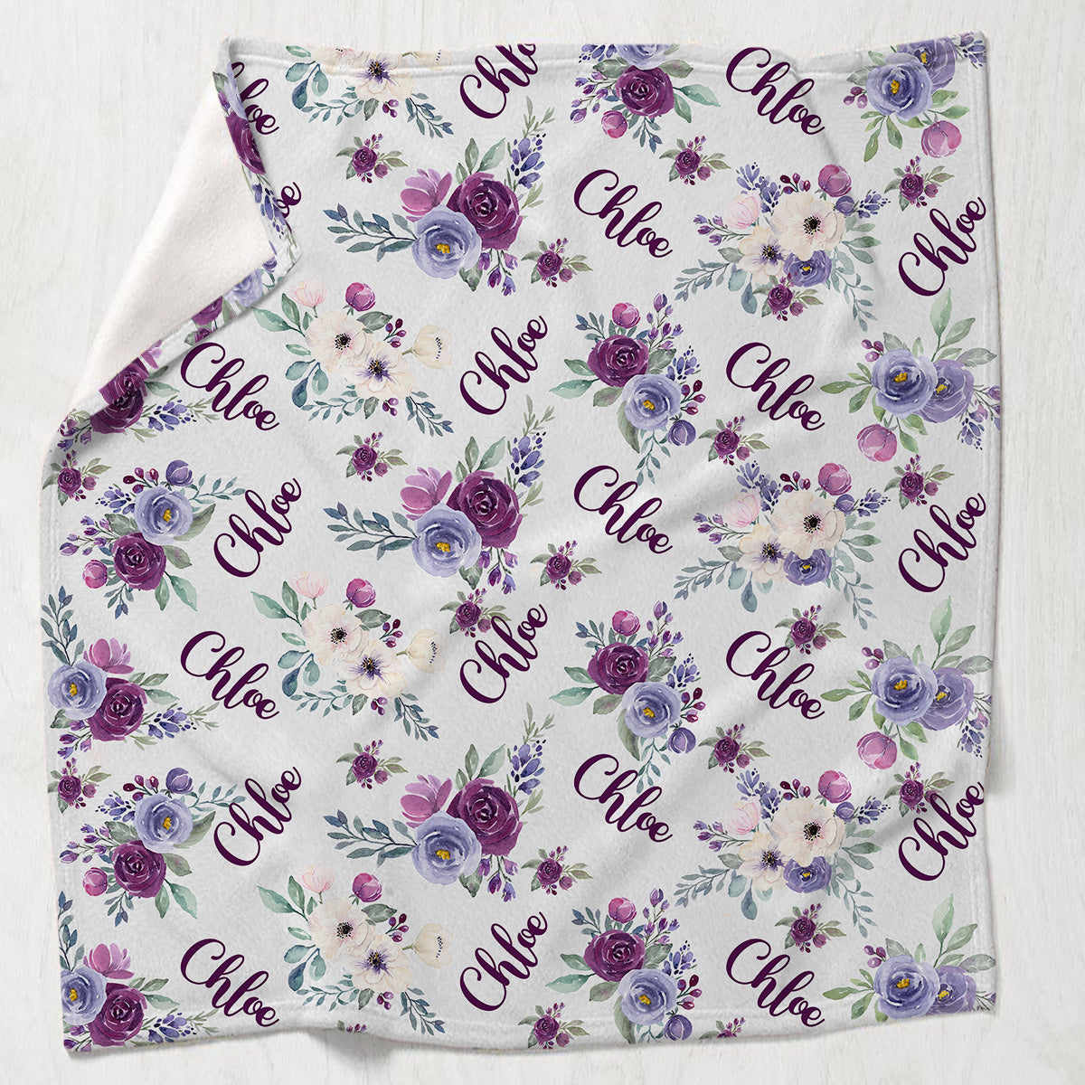 Custom Dog Name Purple Flowers - Personalized Dog Blanket