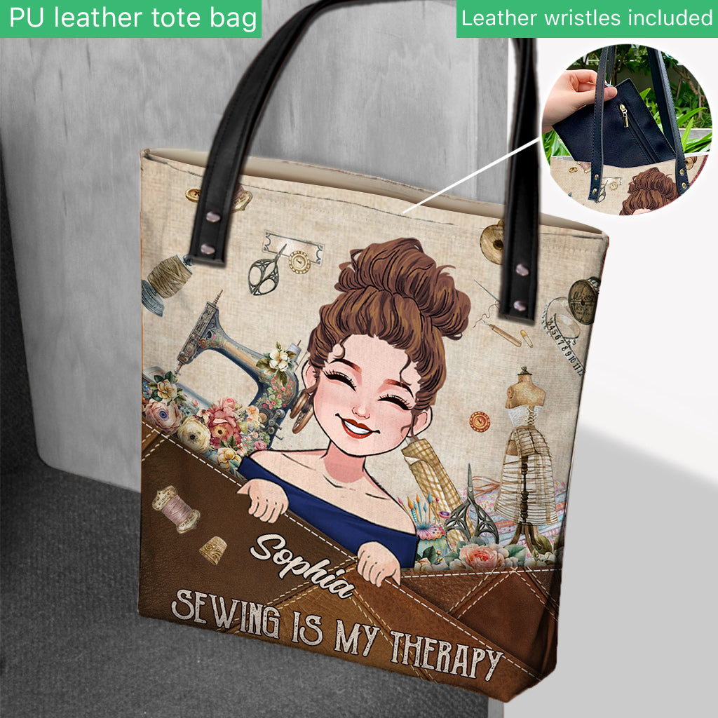Sewing Is My Therapy - Personalized Sewing Tote Bag