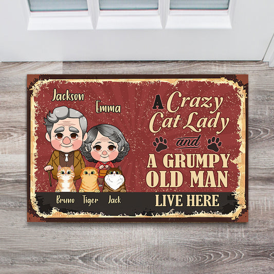 A Crazy Cat Lady And A Grumpy Old Man - Personalized Husband And Wife Doormat