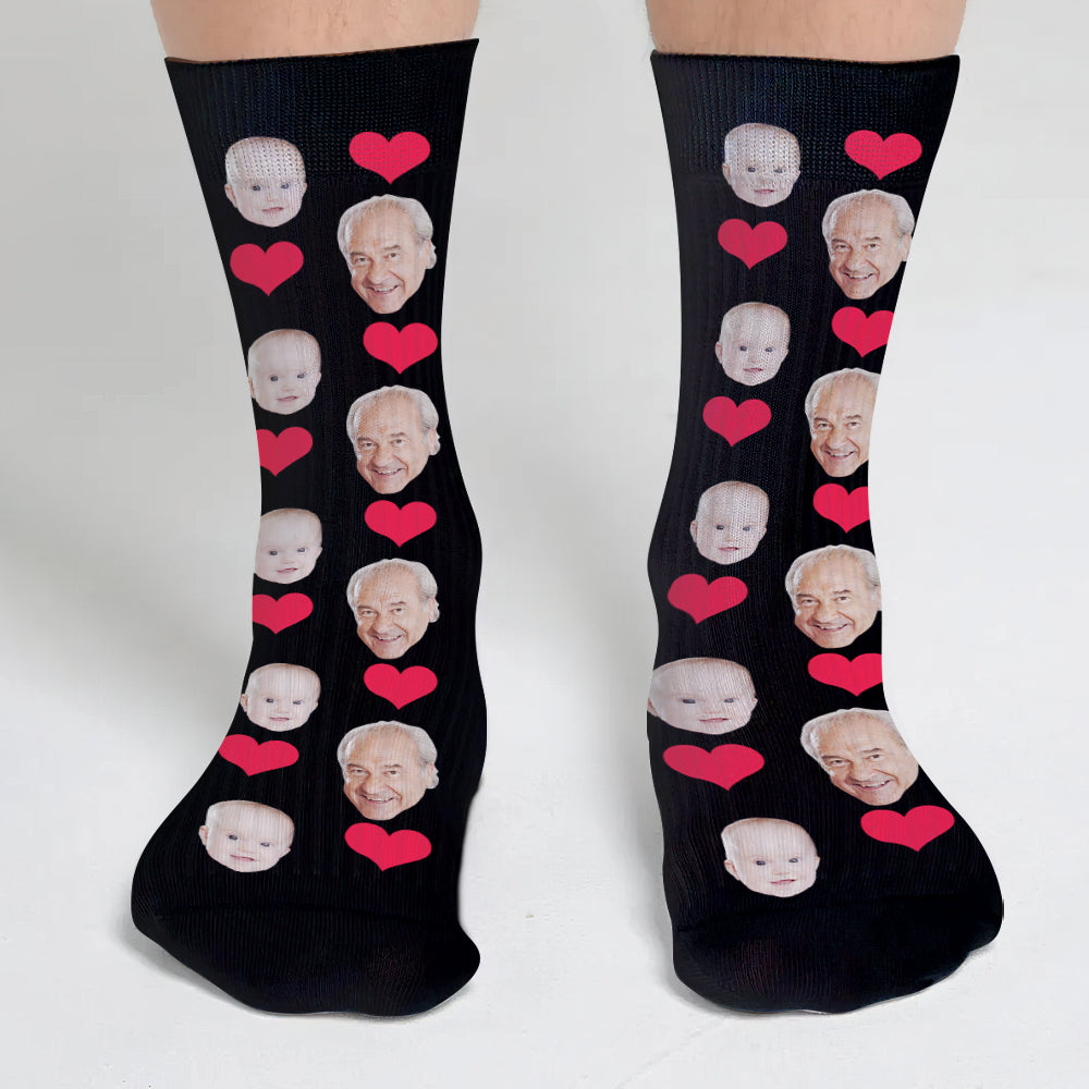 Custom Face Heart Pattern - Personalized Grandpa Socks