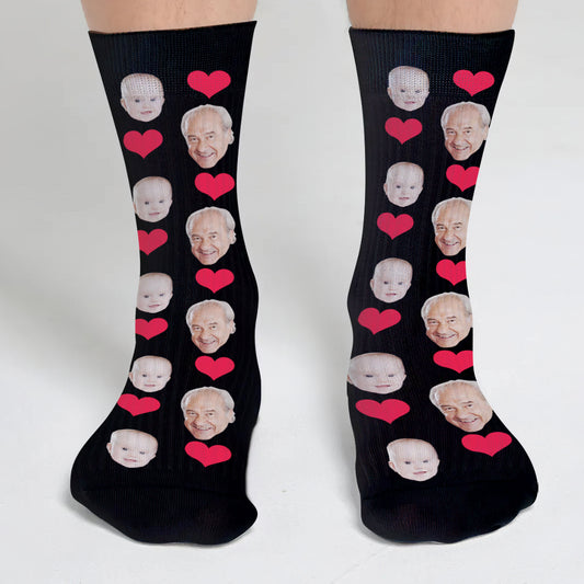 Custom Face Heart Pattern - Personalized Grandpa Socks