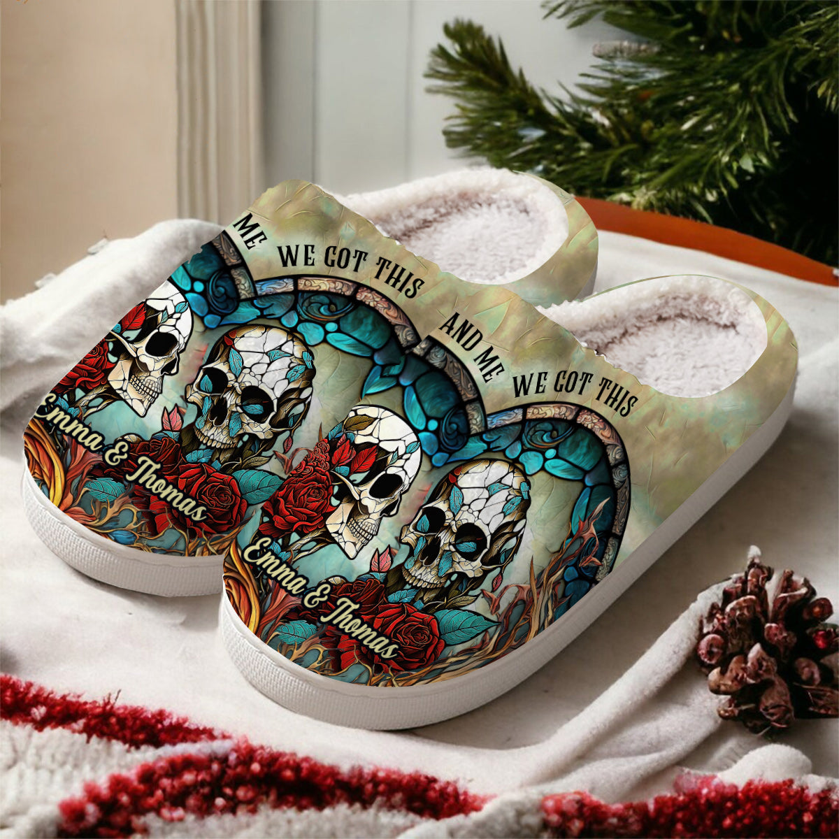 You & Me We Got This - Personalized Skull Slippers