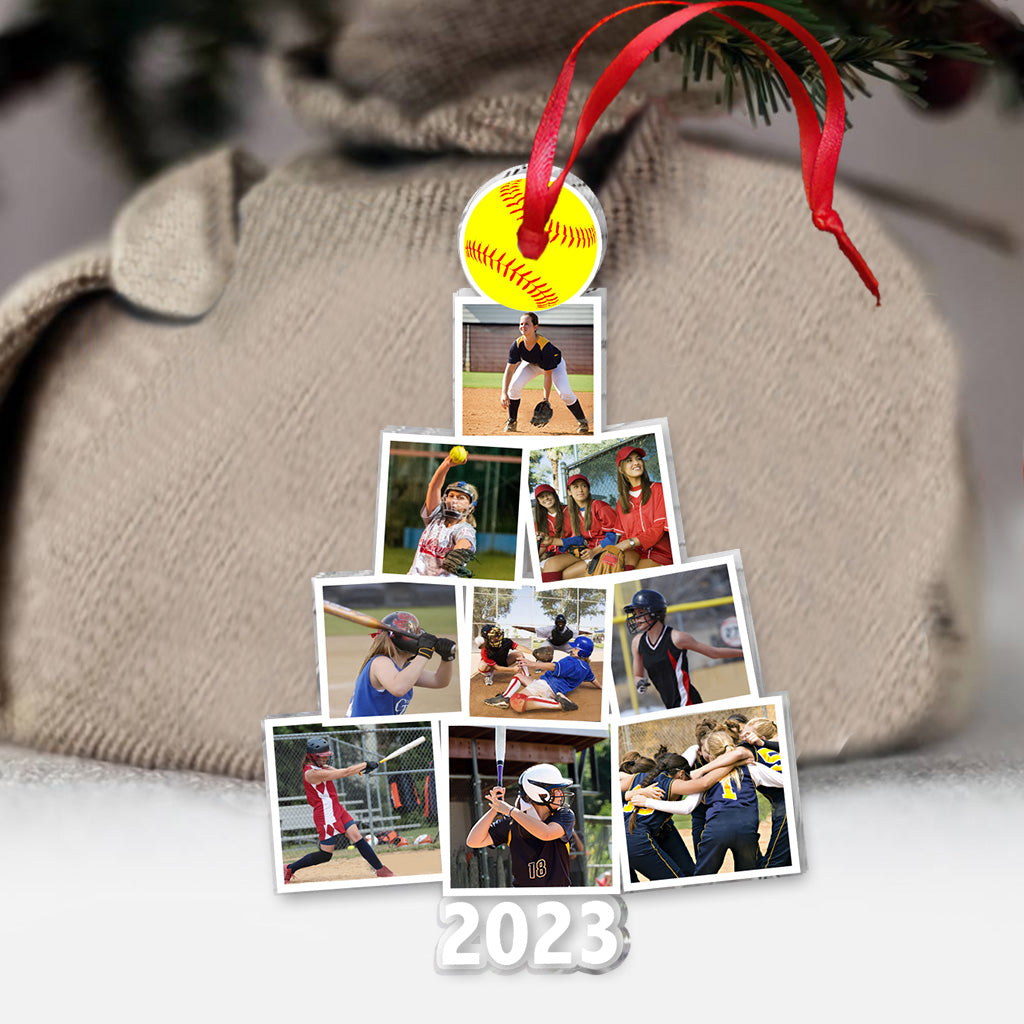 Merry Christmas - Personalized Softball Transparent Ornament