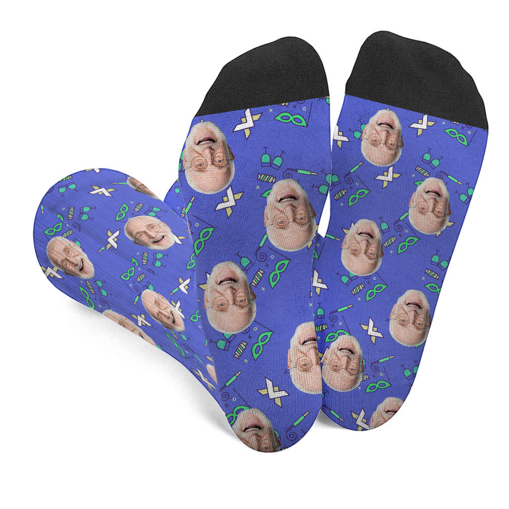 Custom Face Party Pattern - Personalized Grandpa Socks