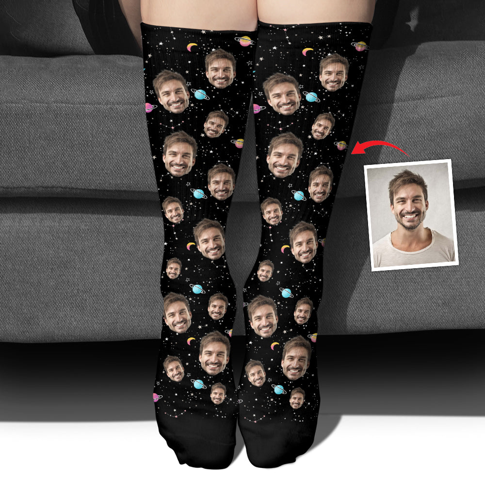 Custom Face Galaxy - Personalized Step Dad Socks