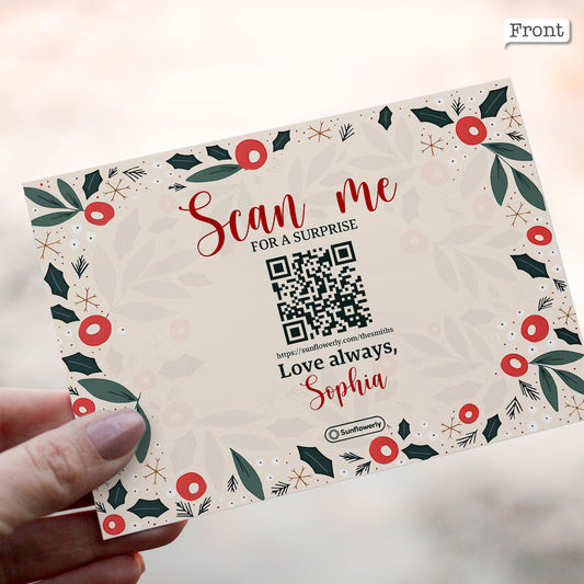 Merry Christmas Leaf & Berries - Personalized QR Greeting Card