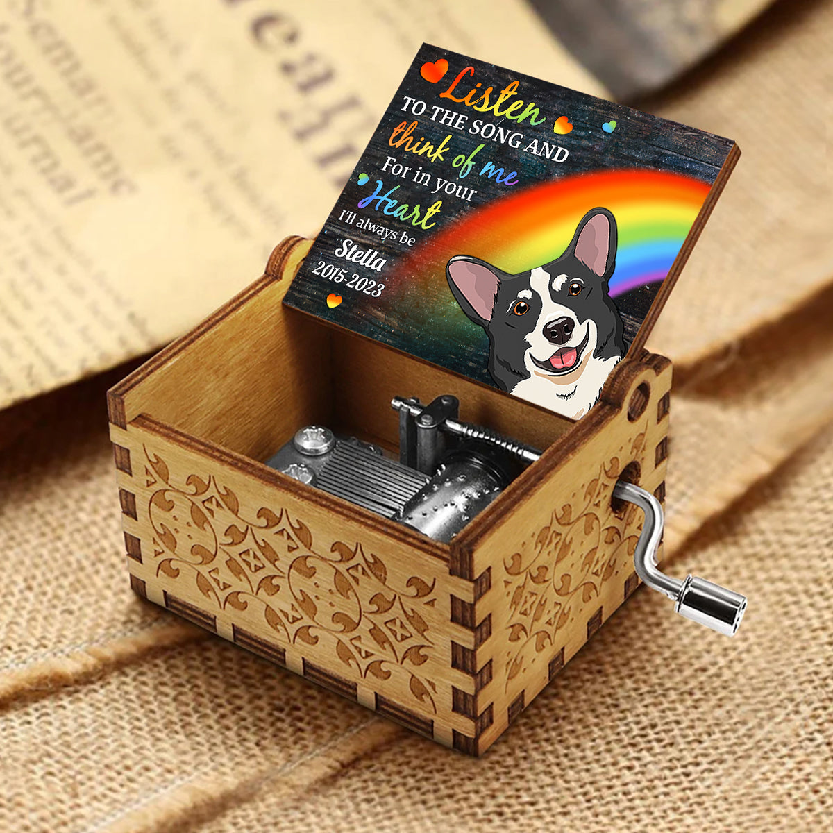 Listen To The Song - Personalized Dog Hand Crank Music Box