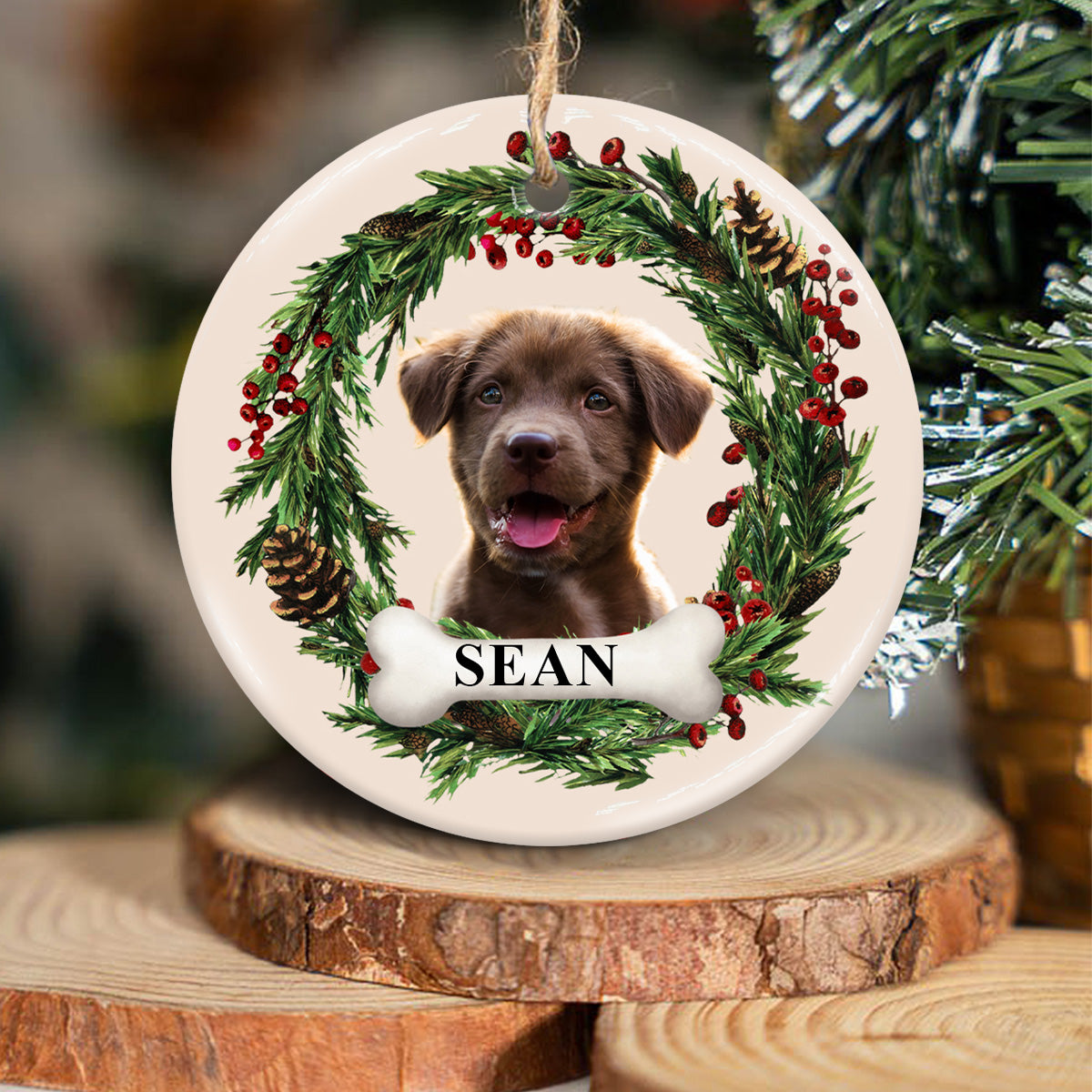 Lovely Dog/Cat Face - Personalized Dog Ceramic Circle Ornament