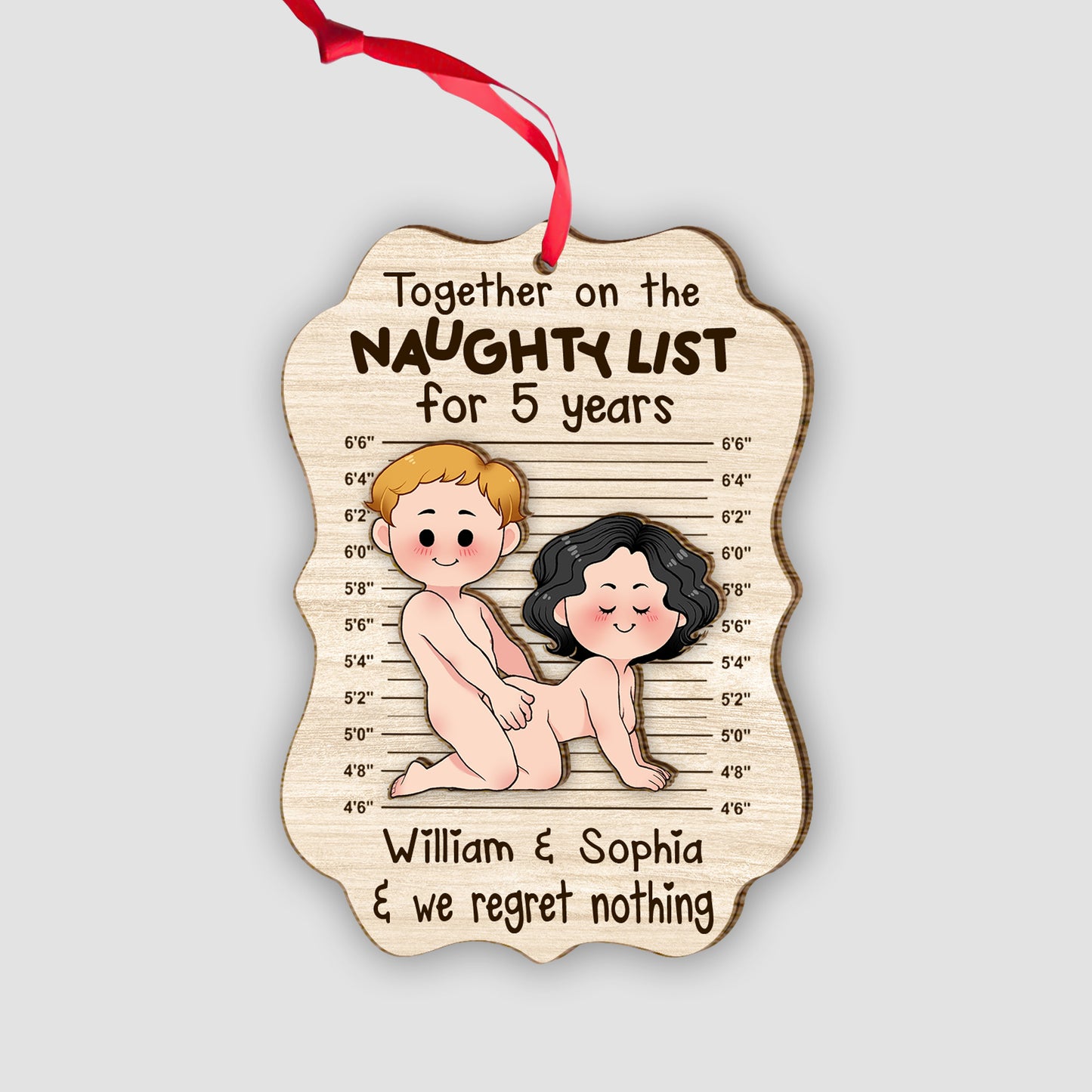 Together On The Naughty List - Personalized Couple 2 Layered Piece Ornament