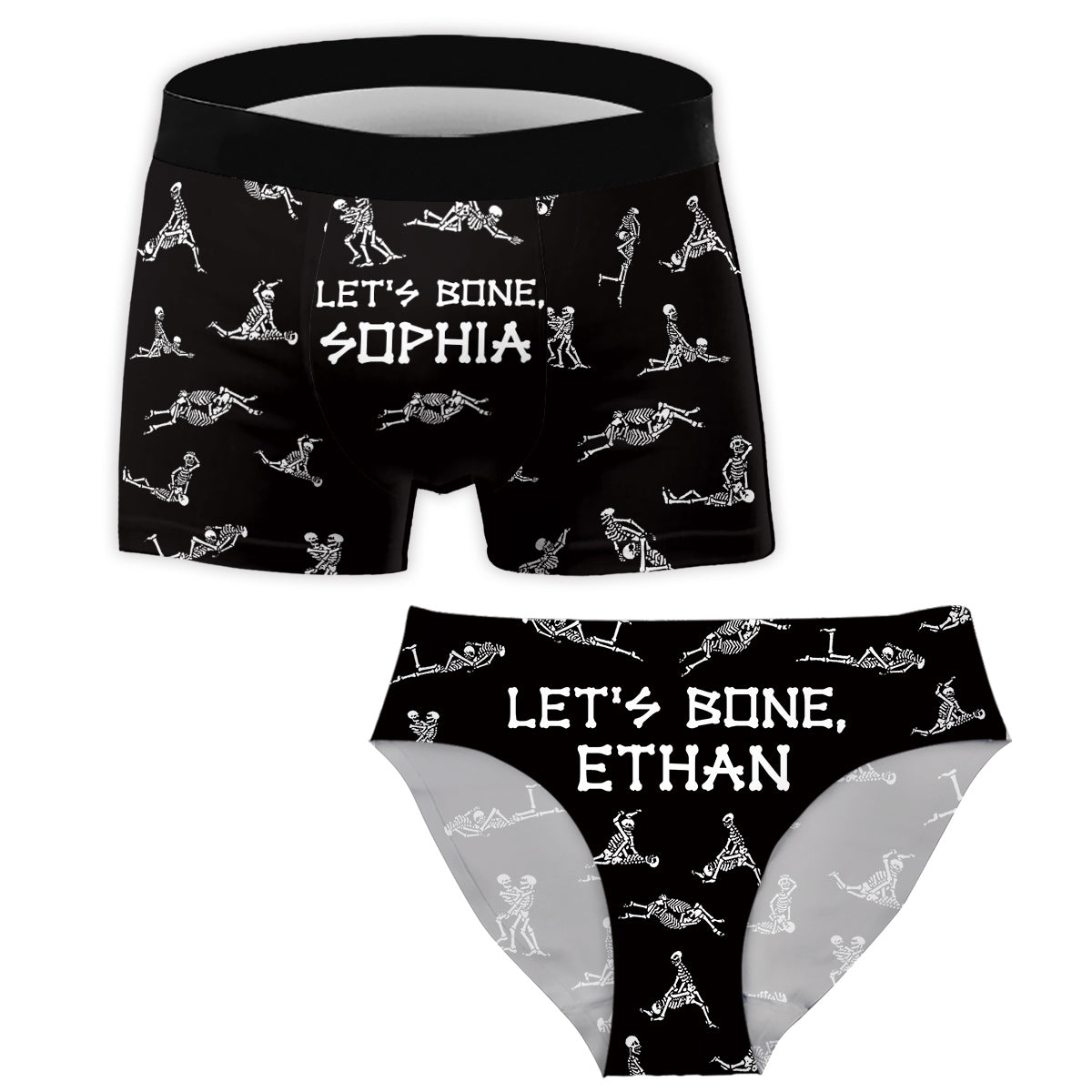 Let's Bone - Personalized Skull Women Briefs & Men Boxer Briefs