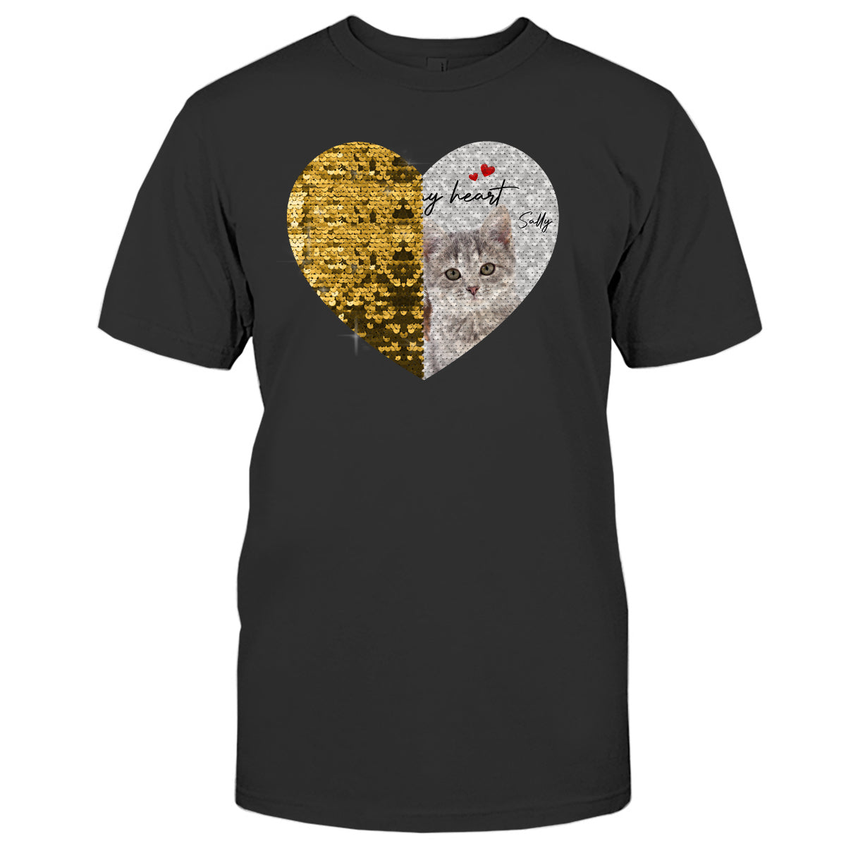 Forever In My Heart Custom Photo Dog & Cat - Gift for dog lovers, dog lover, cat lover - Personalized Sequin T-shirt