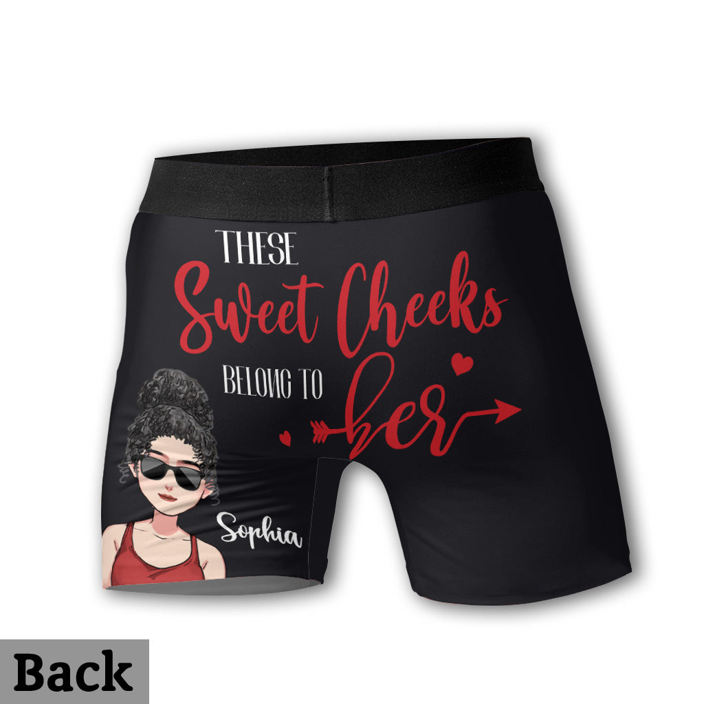 These Sweet Cheeks Belong To Me - Personalized Couple Men's Boxer Briefs
