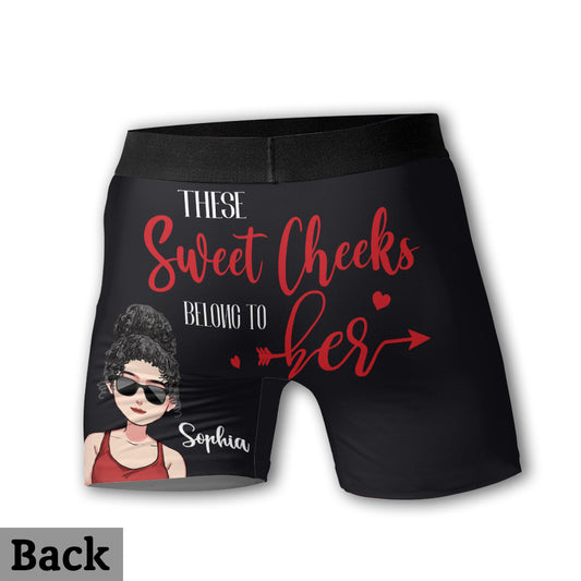 These Sweet Cheeks Belong To Me - Personalized Couple Men's Boxer Briefs