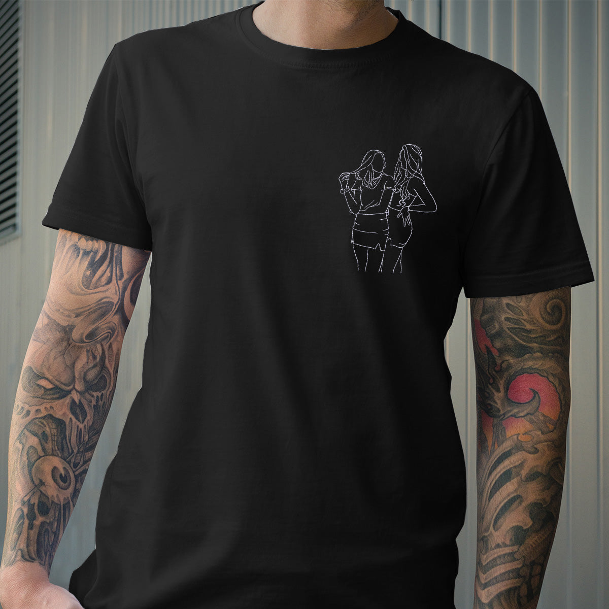 Custom Line Art - Personalized granddaughter Embroidered T-shirt