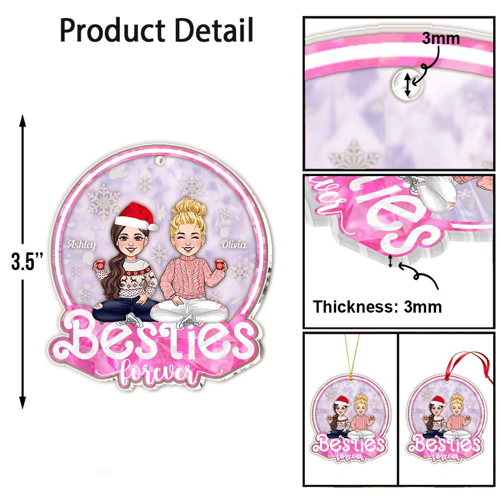 Besties Forever Glitter Pink - Personalized Bestie Transparent Ornament