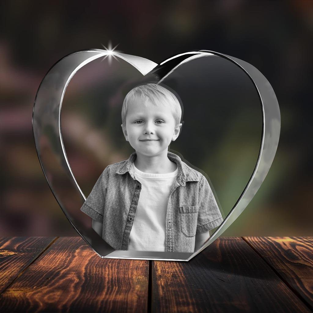 Custom Photo - Personalized Son Laser Engraving 3D Heart Shaped Crystal Lamp