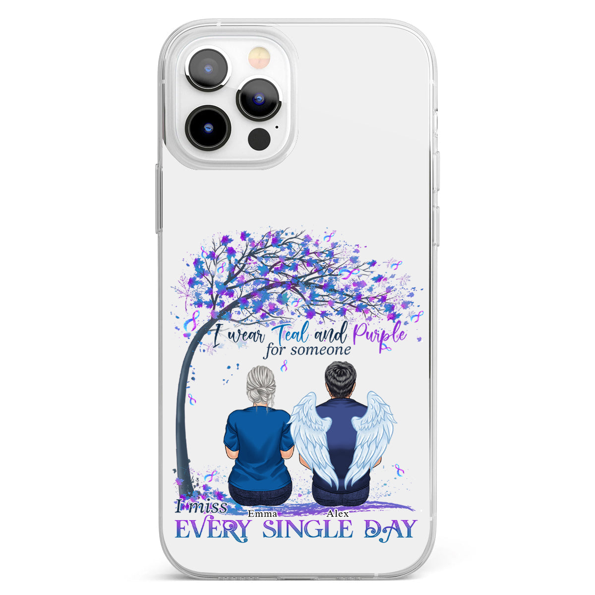 I Wear Teal And Purple - Personalized Suicide Prevention Clear Phone Case