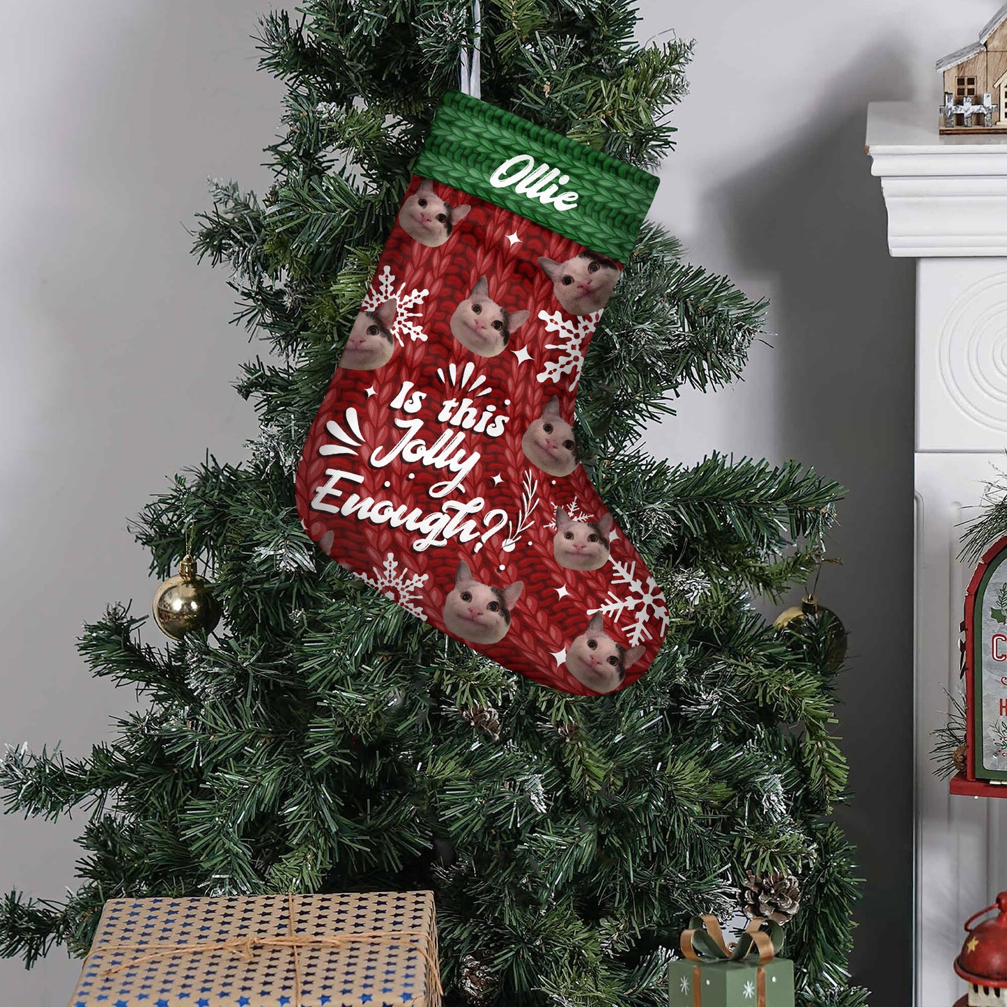 Is This Jolly Enough - Personalized Cat Christmas Stockings