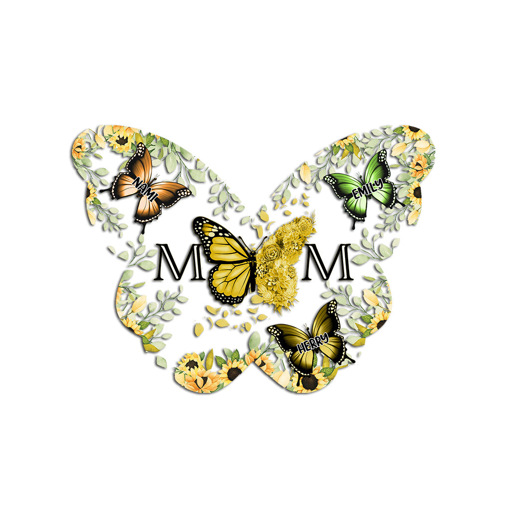 Mom & Children Butterflies Christmas Flower - Personalized Mother Decal Die Cut