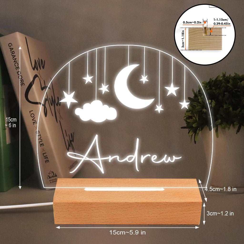Moon and Star Nightlight - Personalized Kid Shaped Plaque Light Base