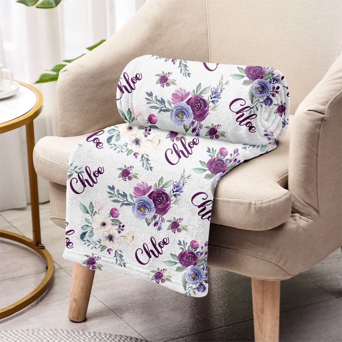 Custom Dog Name Purple Flowers - Personalized Dog Blanket