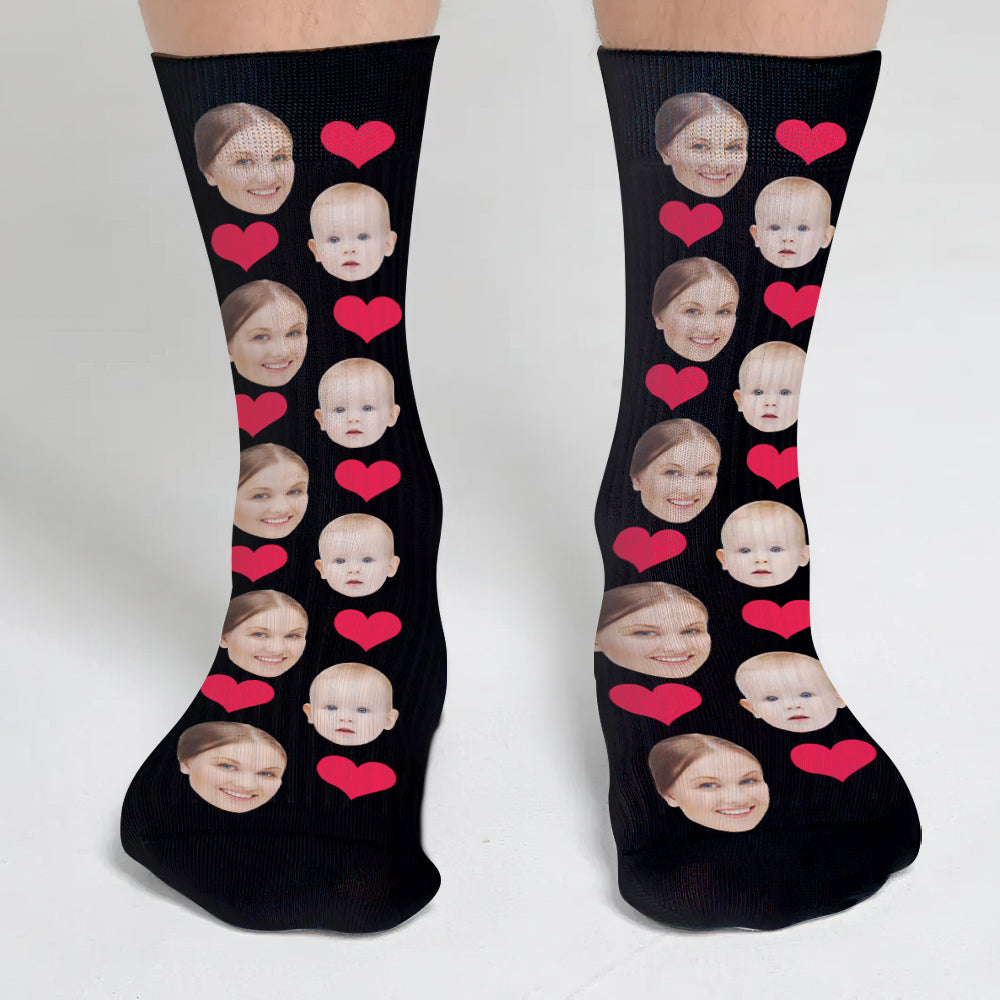 Custom Face Heart Pattern - Personalized Mother Socks