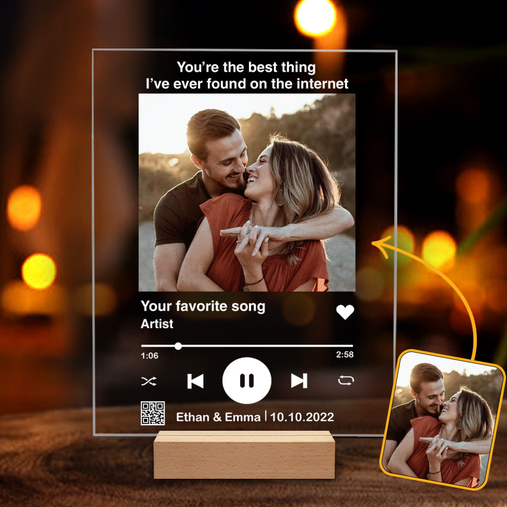Custom Photo And Favorite Song Scannable QR Code - Personalized Husband And Wife Transparent Acrylic Plaque