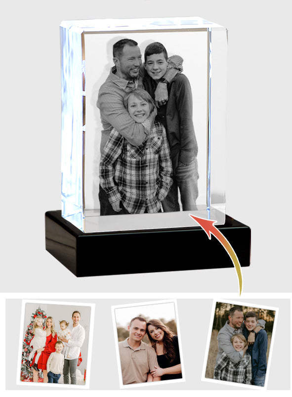 Custom Photo - Personalized Step Dad Laser Engraving 3D Cuboid Shaped Crystal Lamp
