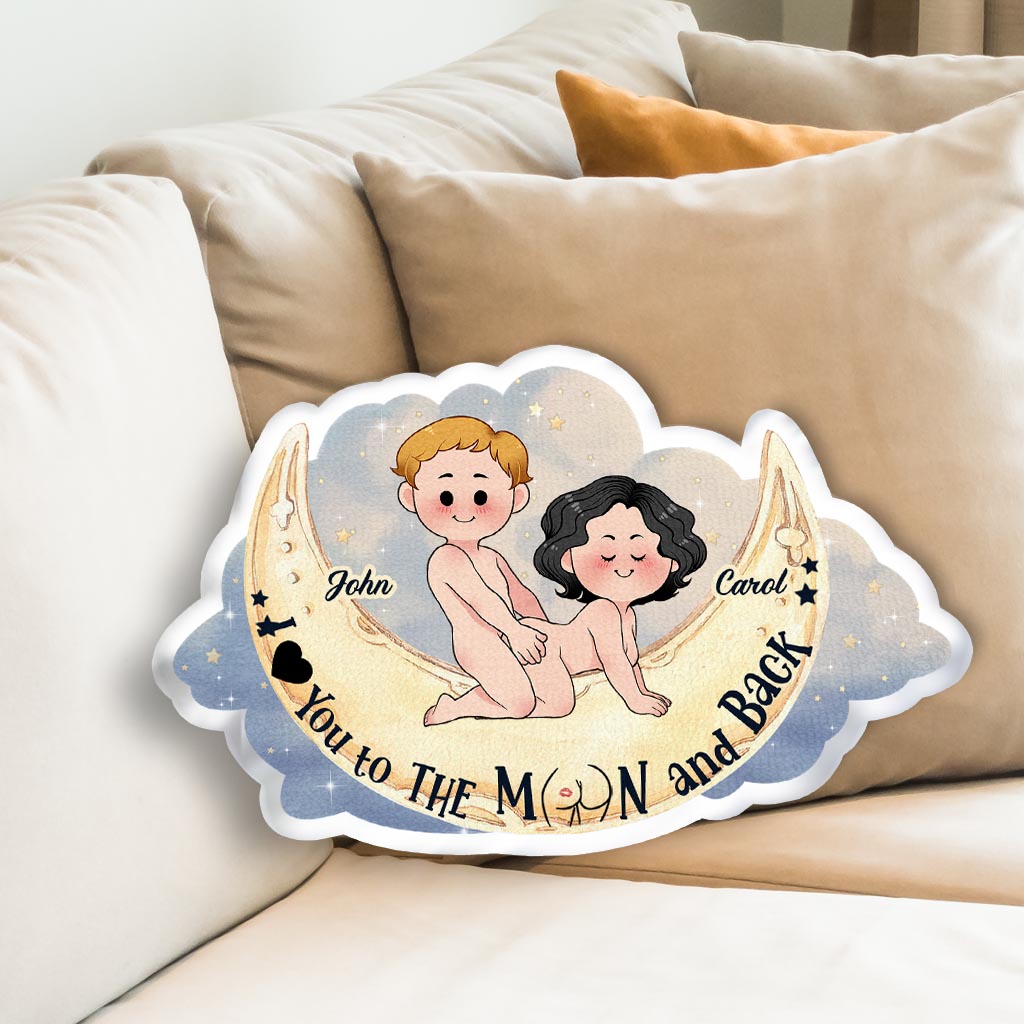 Love You To The Moon And Back - Personalized Couple Shaped Pillow
