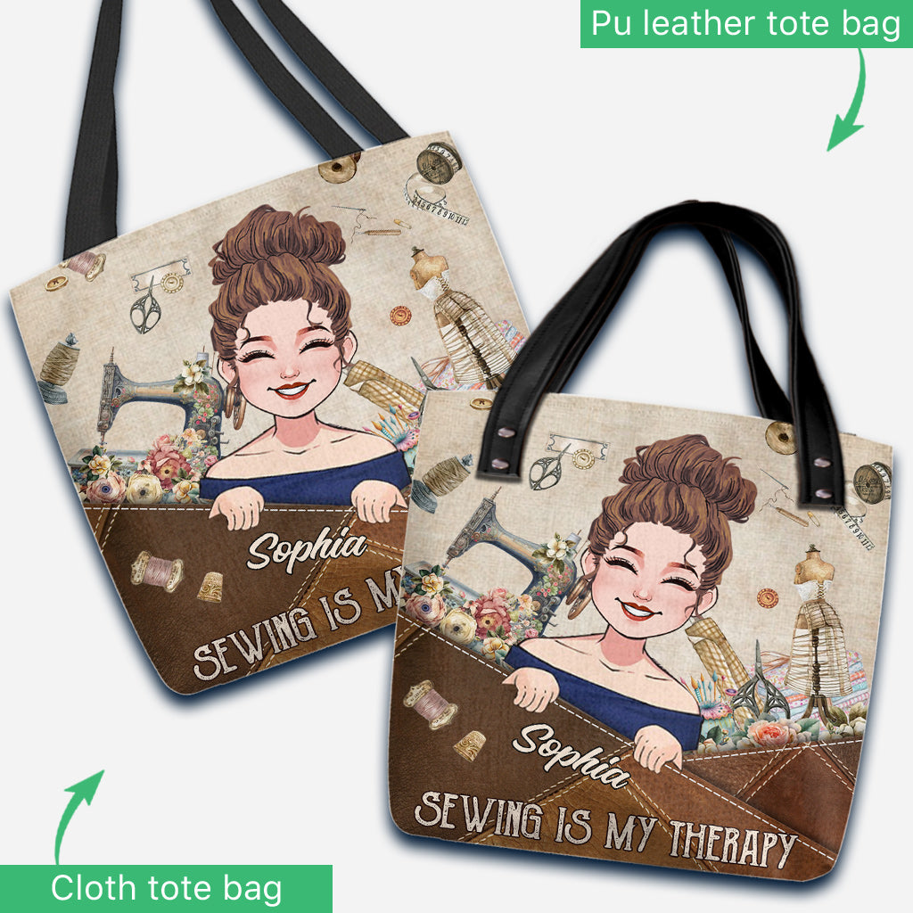 Sewing Is My Therapy - Personalized Sewing Tote Bag