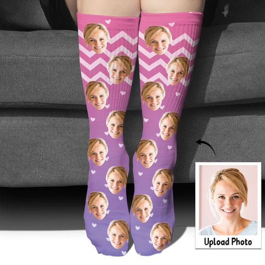 Custom Face Purple Pattern - Personalized Aunt Socks