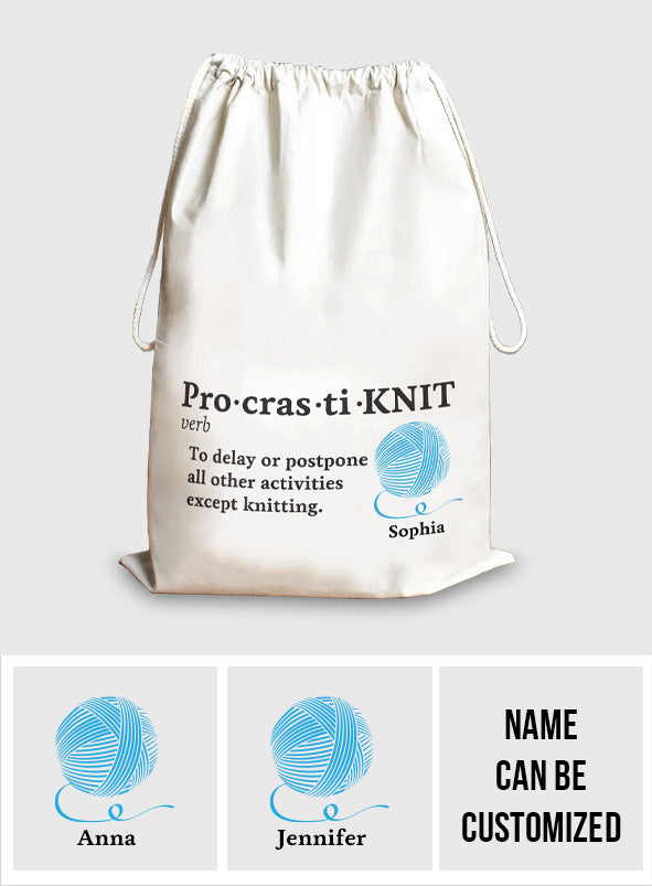 Pro-cras-ti-KNIT - Personalized Knitting Drawstring Tote Bag